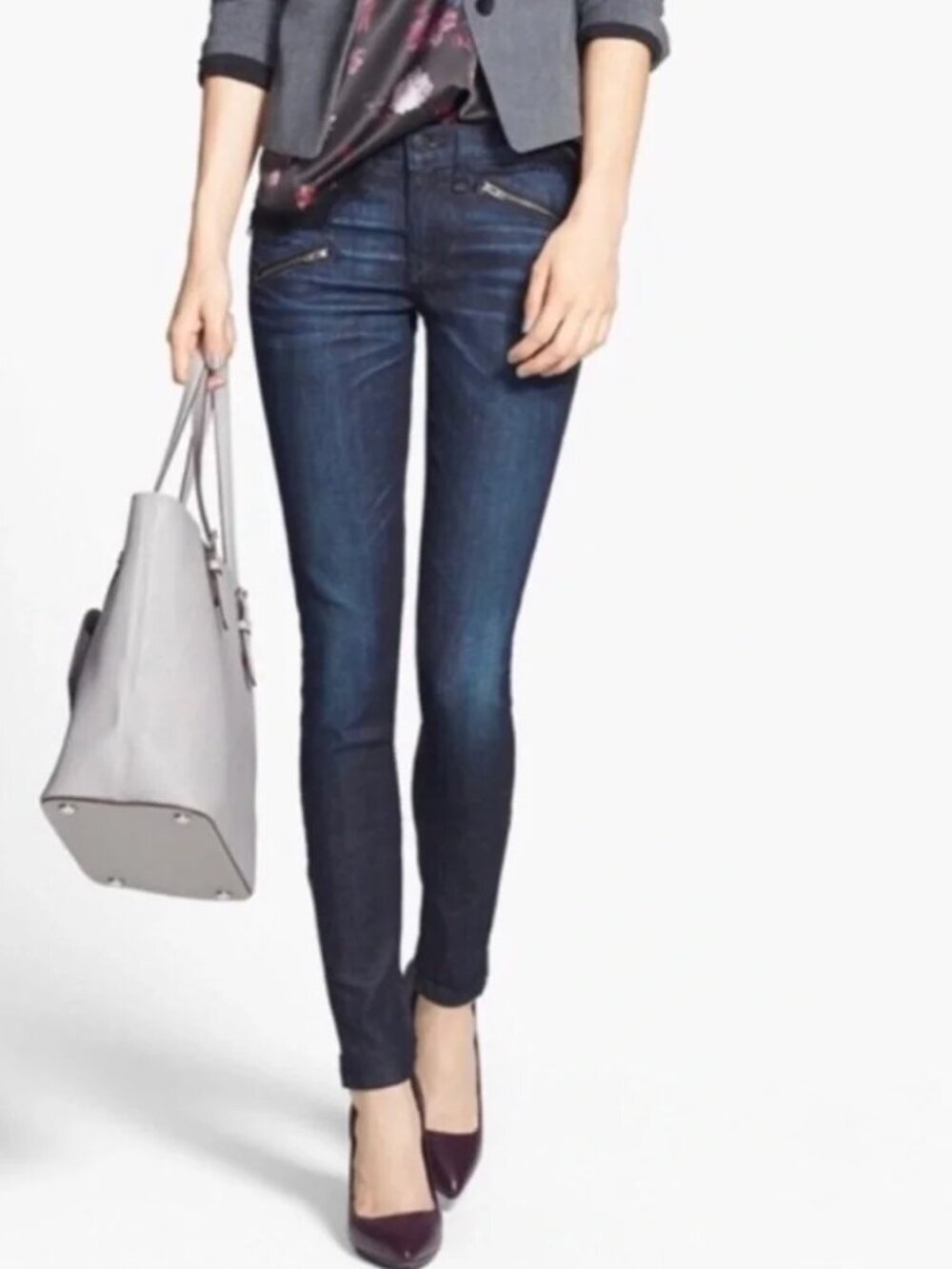 rag & bone/JEAN Moto Skinny Jeans in Kensington Size 30 Dark Wash Zip Detail